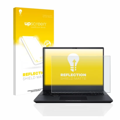 Parte frontal de un envase de producto con el logotipo de la marca upscreen. Al lado se muestra el dispositivo ASUS ProArt Stu