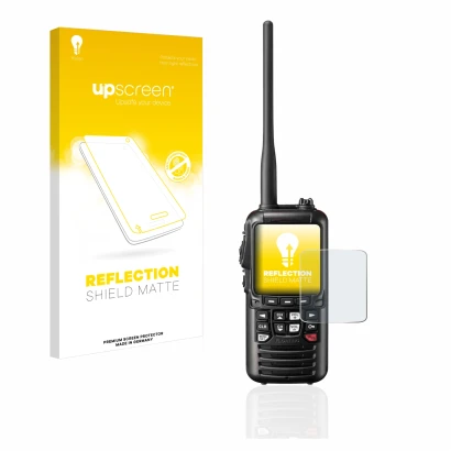Parte frontal de un envase de producto con el logotipo de la marca upscreen. Al lado se muestra el dispositivo Standard Horizo