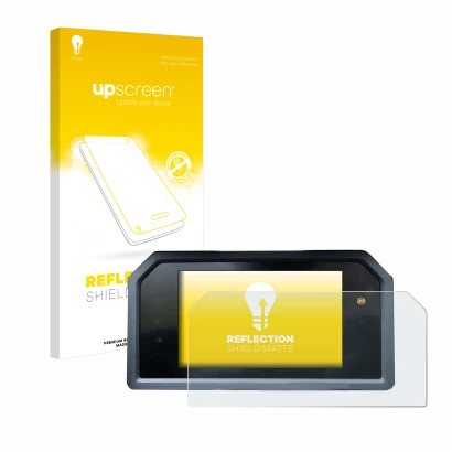 Parte frontal de un envase de producto con el logotipo de la marca upscreen. Al lado se muestra el dispositivo Yamaha Tmax 560