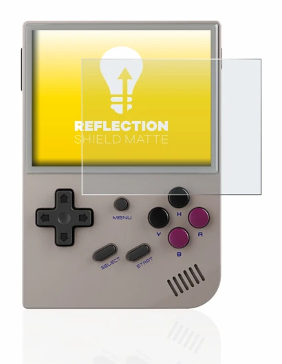 Imagen del dispositivo Anbernic RG35XX con una amplia variedad de protectores de pantalla.