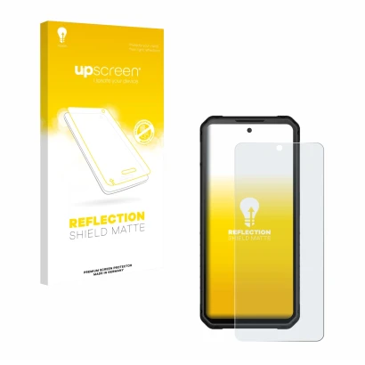 Parte frontal de un envase de producto con el logotipo de la marca upscreen. Al lado se muestra el dispositivo iiiF150 Raptor