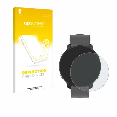Parte frontal de un envase de producto con el logotipo de la marca upscreen. Al lado se muestra el dispositivo Shot Scope G5 G