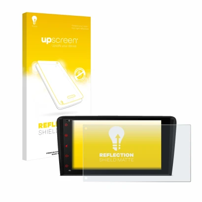 Parte frontal de un envase de producto con el logotipo de la marca upscreen. Al lado se muestra el dispositivo Xtrons PSA80A3A