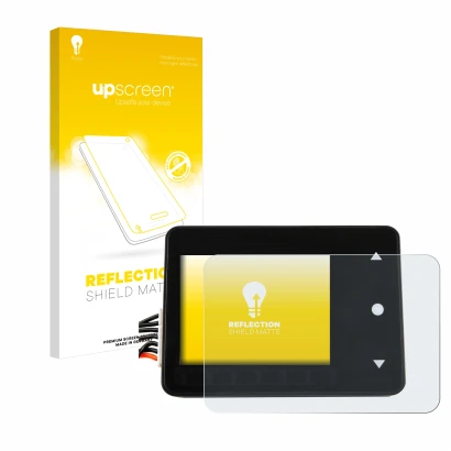 Parte frontal de un envase de producto con el logotipo de la marca upscreen. Al lado se muestra el dispositivo Spektrum Smart