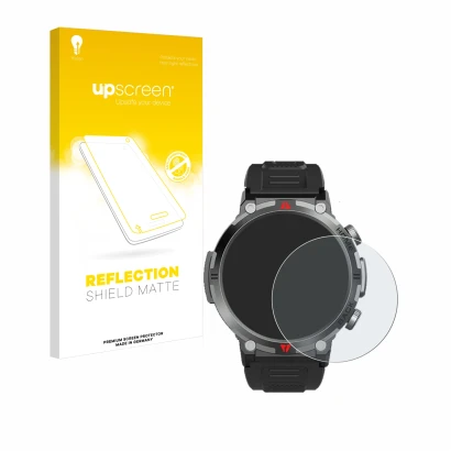 Parte frontal de un envase de producto con el logotipo de la marca upscreen. Al lado se muestra el dispositivo IFMDA S100 1.45