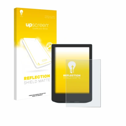 Parte frontal de un envase de producto con el logotipo de la marca upscreen. Al lado se muestra el dispositivo Vivlio Light co
