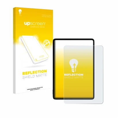 Parte frontal de un envase de producto con el logotipo de la marca upscreen. Al lado se muestra el dispositivo Xiaomi Pad 6S P