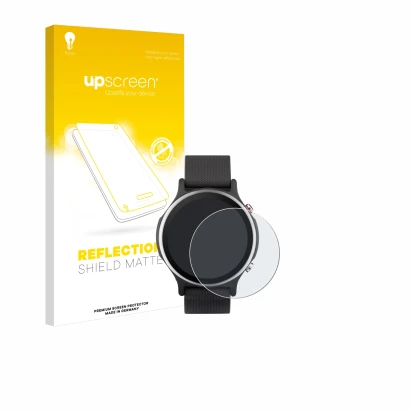 Parte frontal de un envase de producto con el logotipo de la marca upscreen. Al lado se muestra el dispositivo ASUS VivoWatch