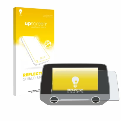 Parte frontal de un envase de producto con el logotipo de la marca upscreen. Al lado se muestra el dispositivo Ford Focus MK4