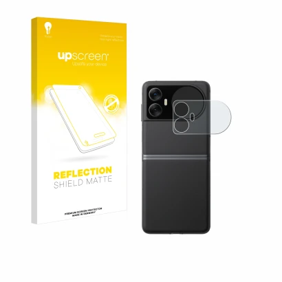 Parte frontal de un envase de producto con el logotipo de la marca upscreen. Al lado se muestra el dispositivo Blackview Hero