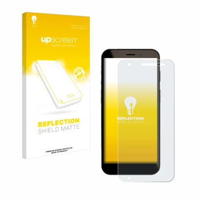 Parte frontal de un envase de producto con el logotipo de la marca upscreen. Al lado se muestra el dispositivo Datalogic Memor