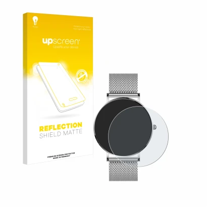 Parte frontal de un envase de producto con el logotipo de la marca upscreen. Al lado se muestra el dispositivo Watcho Ultra Pr