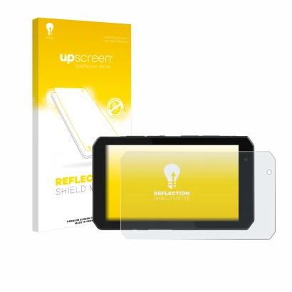 Parte frontal de un envase de producto con el logotipo de la marca upscreen. Al lado se muestra el dispositivo Chigee AIO-5 Pl