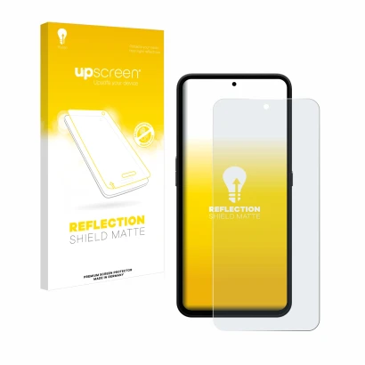 Parte frontal de un envase de producto con el logotipo de la marca upscreen. Al lado se muestra el dispositivo Nothing CMF Pho