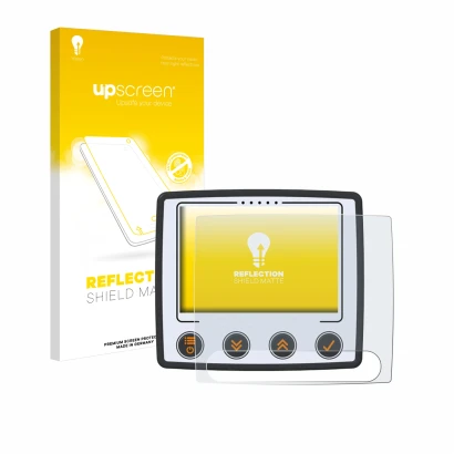 Parte frontal de un envase de producto con el logotipo de la marca upscreen. Al lado se muestra el dispositivo Skytraxx 5 Mini