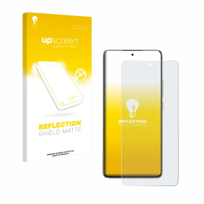 Parte frontal de un envase de producto con el logotipo de la marca upscreen. Al lado se muestra el dispositivo Xiaomi 14T con 