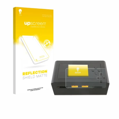 Parte frontal de un envase de producto con el logotipo de la marca upscreen. Al lado se muestra el dispositivo Gens Ace IMARS