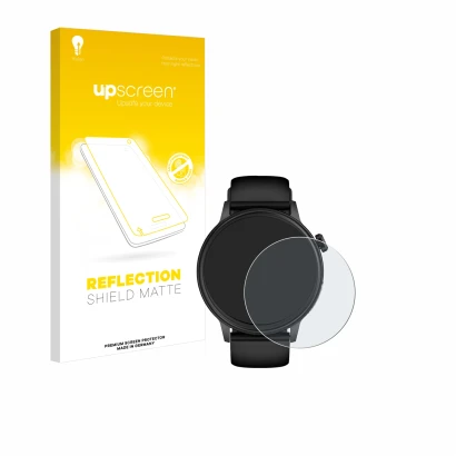 Parte frontal de un envase de producto con el logotipo de la marca upscreen. Al lado se muestra el dispositivo YYKY ET470 1.4"