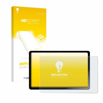 Parte frontal de un envase de producto con el logotipo de la marca upscreen. Al lado se muestra el dispositivo HMD T21 con su