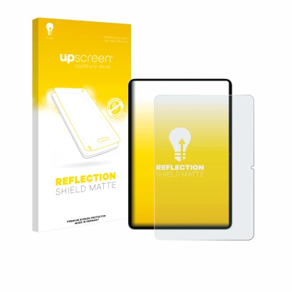 Parte frontal de un envase de producto con el logotipo de la marca upscreen. Al lado se muestra el dispositivo Xiaomi Pad 7 co