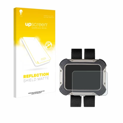 Parte frontal de un envase de producto con el logotipo de la marca upscreen. Al lado se muestra el dispositivo Apeks DSX con s