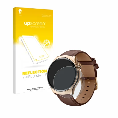Parte frontal de un envase de producto con el logotipo de la marca upscreen. Al lado se muestra el dispositivo Xiaomi Mibro Li