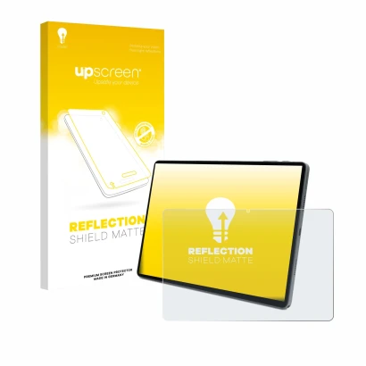 Parte frontal de un envase de producto con el logotipo de la marca upscreen. Al lado se muestra el dispositivo Terra Pad 1007
