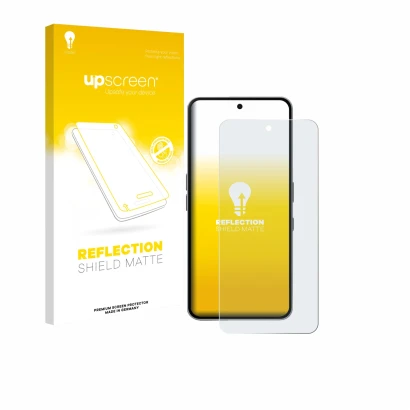 Parte frontal de un envase de producto con el logotipo de la marca upscreen. Al lado se muestra el dispositivo Nothing Phone (