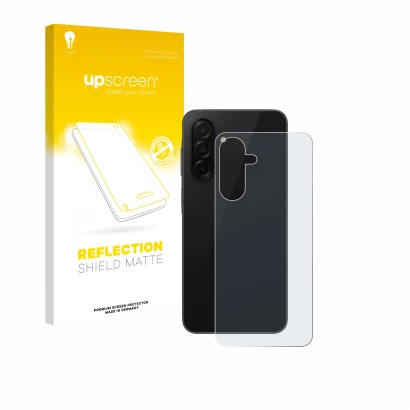 Parte frontal de un envase de producto con el logotipo de la marca upscreen. Al lado se muestra el dispositivo Samsung Galaxy 