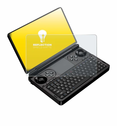 Imagen del dispositivo GPD Win Mini (2025) con una amplia variedad de protectores de pantalla.