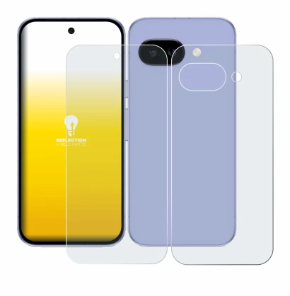 Imagen del dispositivo Google Pixel 9a (Frontal+Trasero) con una amplia variedad de protectores de pantalla.