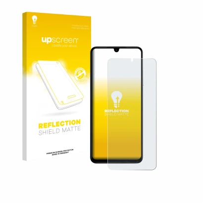 Parte frontal de un envase de producto con el logotipo de la marca upscreen. Al lado se muestra el dispositivo Xiaomi Poco C71