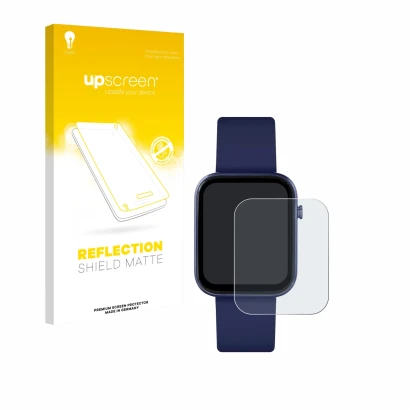 Parte frontal de un envase de producto con el logotipo de la marca upscreen. Al lado se muestra el dispositivo Reflex Active S