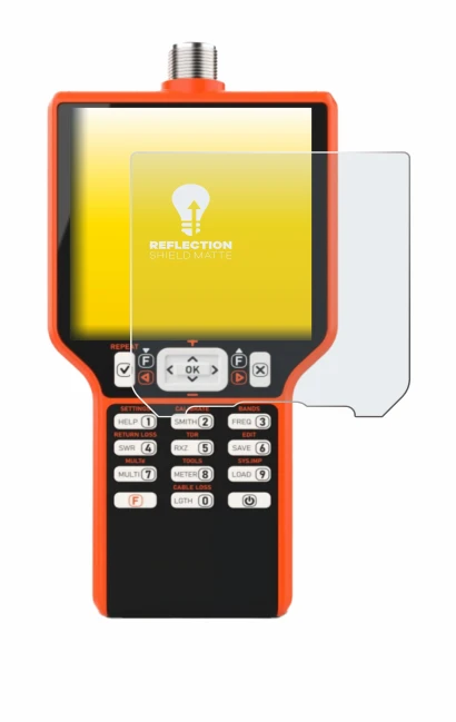 Imagen del dispositivo RigExpert MATCH con una amplia variedad de protectores de pantalla.