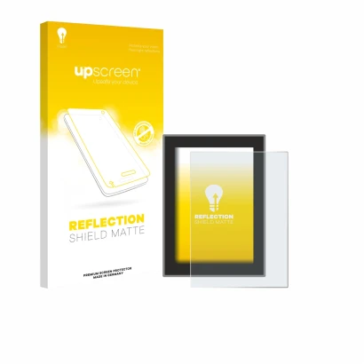 Parte frontal de un envase de producto con el logotipo de la marca upscreen. Al lado se muestra el dispositivo Volvo XC90 (201