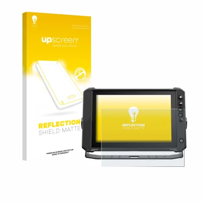 Parte frontal de un envase de producto con el logotipo de la marca upscreen. Al lado se muestra el dispositivo Lowrance Elite 