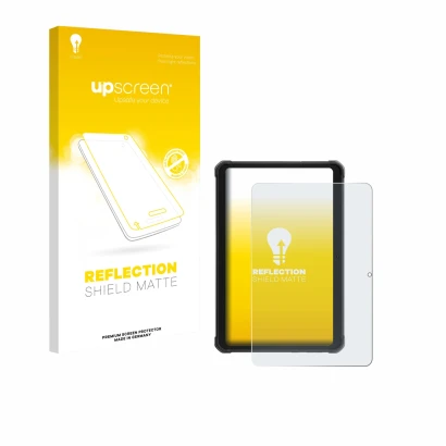 Parte frontal de un envase de producto con el logotipo de la marca upscreen. Al lado se muestra el dispositivo Hotwav R10 Pro