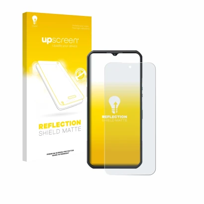 Parte frontal de un envase de producto con el logotipo de la marca upscreen. Al lado se muestra el dispositivo Oukitel WP55 Pr