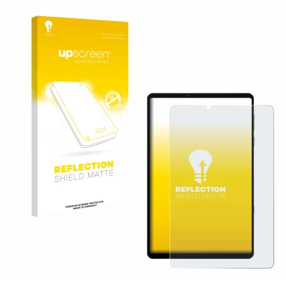 Parte frontal de un envase de producto con el logotipo de la marca upscreen. Al lado se muestra el dispositivo Lenovo Legion Y