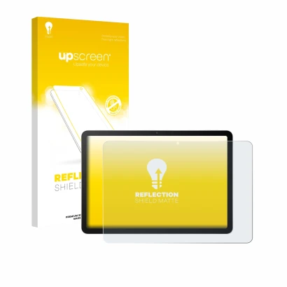 Parte frontal de un envase de producto con el logotipo de la marca upscreen. Al lado se muestra el dispositivo Wacom MovinkPad