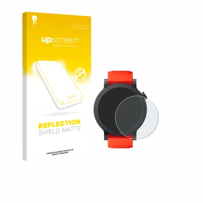 Parte frontal de un envase de producto con el logotipo de la marca upscreen. Al lado se muestra el dispositivo Nothing CMF Wat