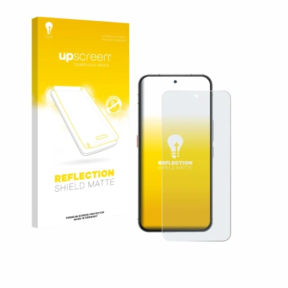 Parte frontal de un envase de producto con el logotipo de la marca upscreen. Al lado se muestra el dispositivo Oukitel WP210 5
