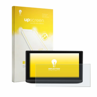 Parte frontal de un envase de producto con el logotipo de la marca upscreen. Al lado se muestra el dispositivo Peugeot 3008 20
