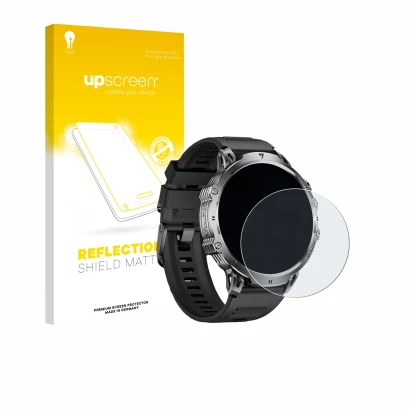 Parte frontal de un envase de producto con el logotipo de la marca upscreen. Al lado se muestra el dispositivo LIGE EF13 1.85"