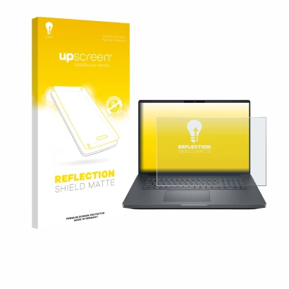 Parte frontal de un envase de producto con el logotipo de la marca upscreen. Al lado se muestra el dispositivo Dell Pro Max Pl