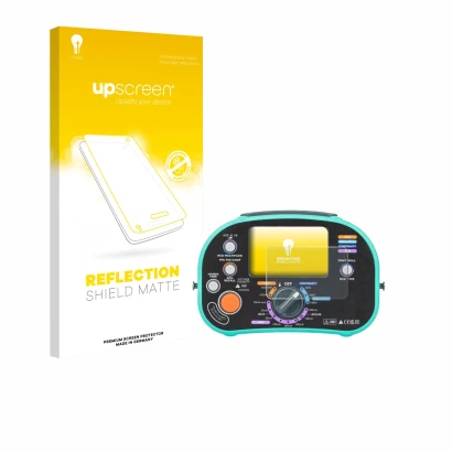 Parte frontal de un envase de producto con el logotipo de la marca upscreen. Al lado se muestra el dispositivo Kewtech KT63DL