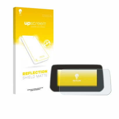 Parte frontal de un envase de producto con el logotipo de la marca upscreen. Al lado se muestra el dispositivo Mazda CX-5 2020