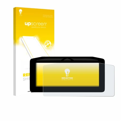 Parte frontal de un envase de producto con el logotipo de la marca upscreen. Al lado se muestra el dispositivo Ducati Panigale