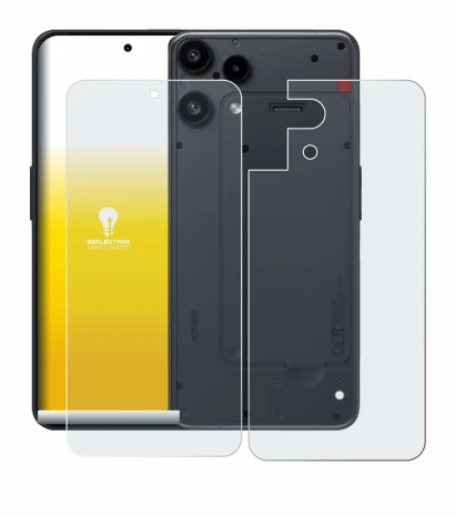 Imagen del dispositivo Nothing Phone (3a) Lite (Frontal+Trasero) con una amplia variedad de protectores de pantalla.