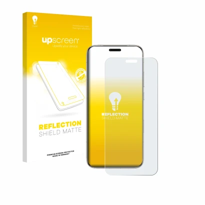 Parte frontal de un envase de producto con el logotipo de la marca upscreen. Al lado se muestra el dispositivo Honor Magic 8 P
